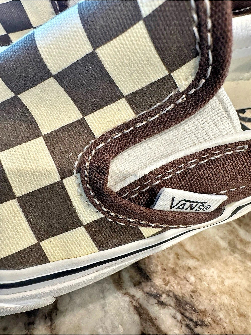 Vans Classic Slip-On Checkerboard Sneakers Brown & Cream | Women’s 5 / Men’s 3.5 - Picture 5 of 7